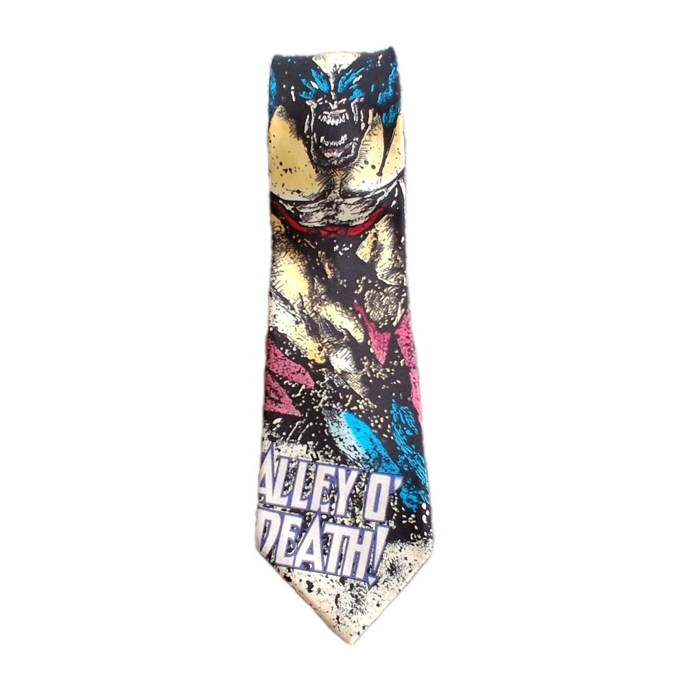 Marvel Comics Wolverine Valley of Death Tie All Over Graphic Print‎ 49" Silk Y2K